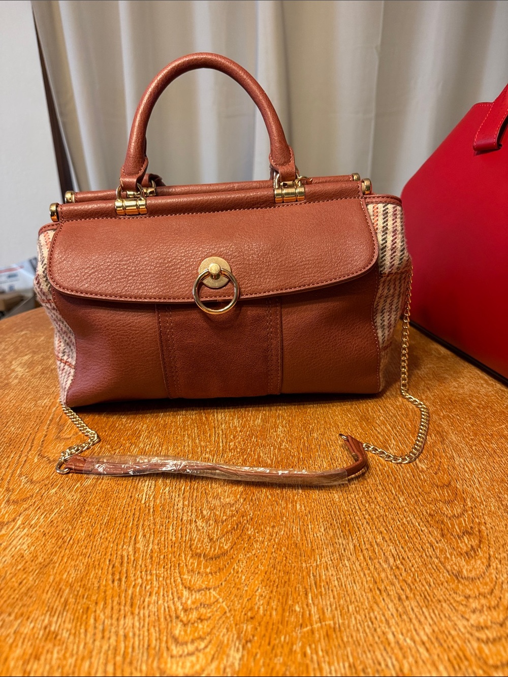LC Lauren Conrad Rust Brown Satchel with Gold Hardware